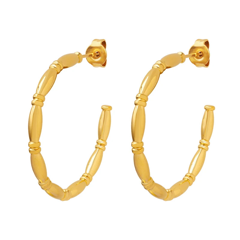 Fashion Luxury Bamboo C-shaped Earrings Jewelry Stainless Steel 18K Earrings