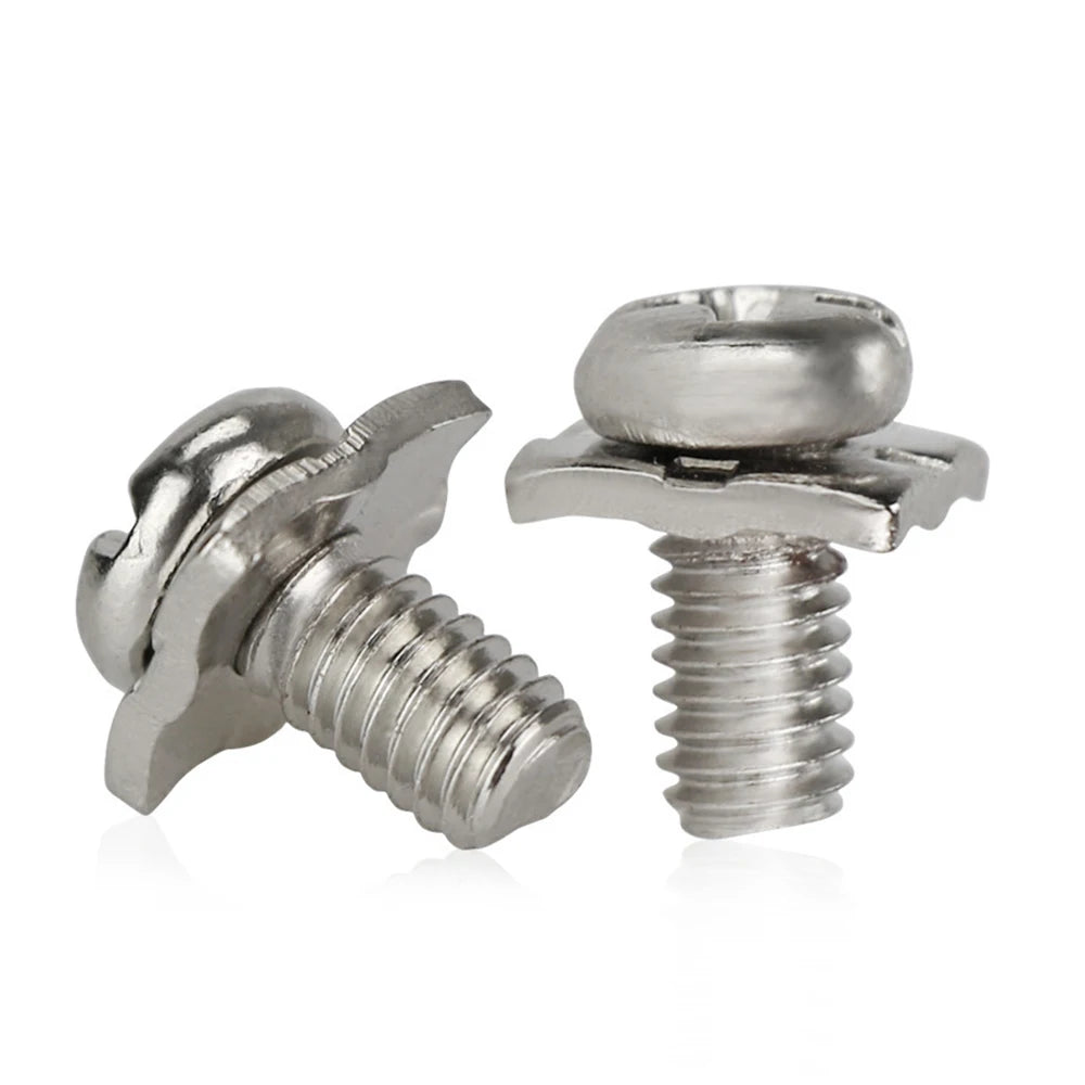 Two Combination Cross Round Head Pan Head Pad Blocks Metric Screw with Square Washer Nickel Plated Phillips Drive