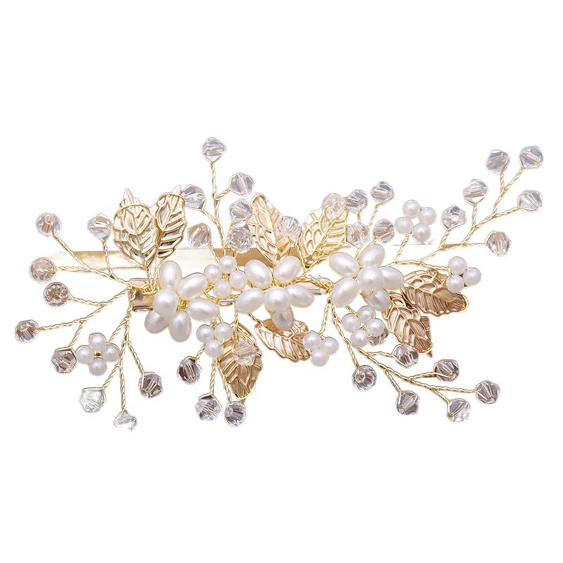Exquisite Hair Comb Bridal Accessories Rhinestone Pearl Hair Comb Women Accessories Tiara Hair Jewelry Light Gold Headpiece