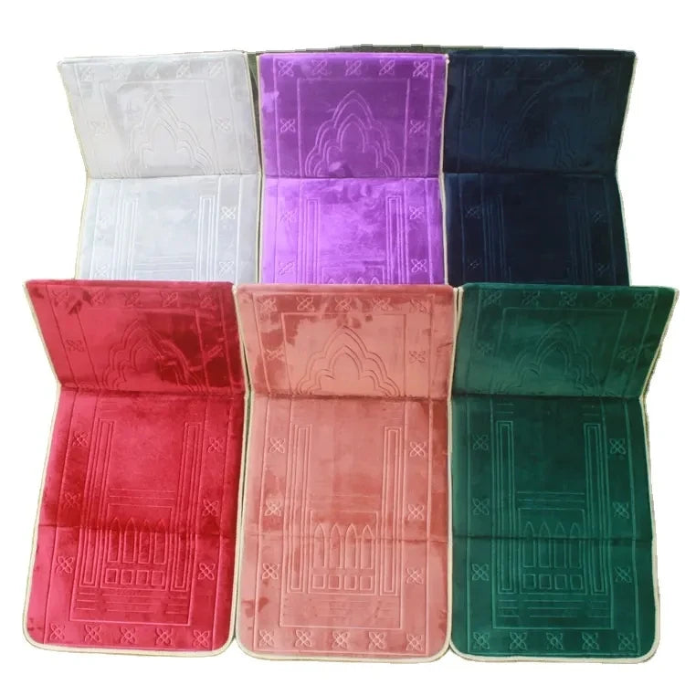 Luxury Polyester Woven Muslim Prayer Mat Gift Set Portable Interactive Foldable Padded Travel Plush Modern Backrest Machine Made