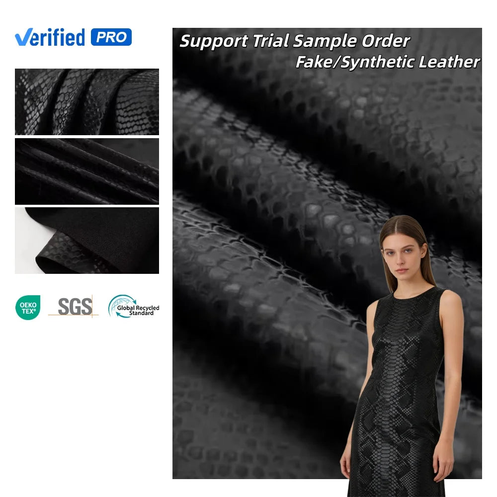 PFAS FREE Serpentine Pattern Four-way Stretch Synthetic Leather Leggings Knitted Sole Waterproof Fabric Pu Dresses Costumes
