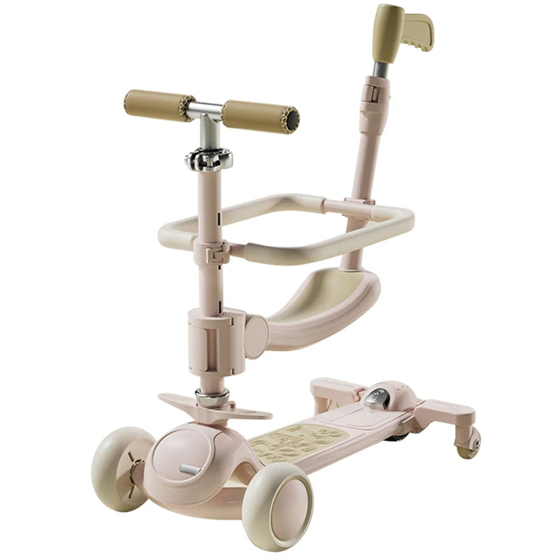 Scooter Kids 3 Pu Wheels Ride on Toy Girl Boy Toddler for 2-12 Year Adjustable Height Foldable Children Scooter 5 in 1