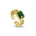 Personality Titanium Steel 18K Gold IP Plating No-tarnish Jewelry Hypoallergenic Stainless Steel Square Diamond Open Ring