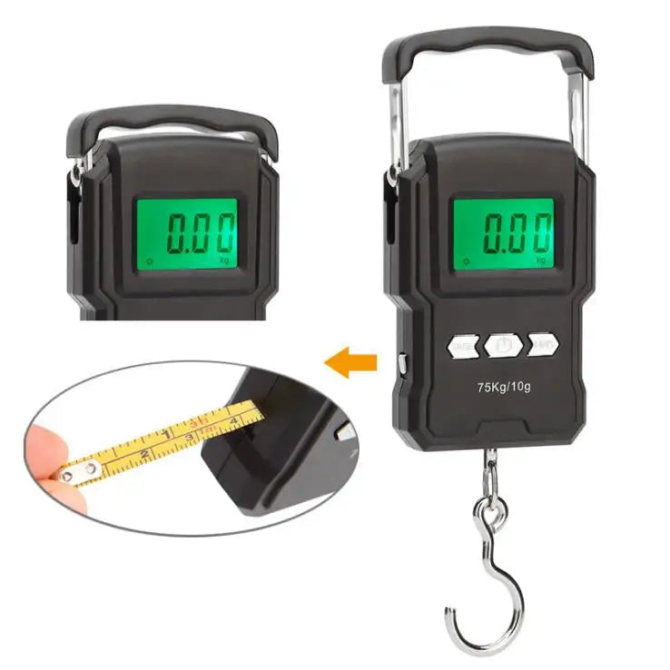 Portable Digital Hanging Scale 75kg/10g with LCD Backlight & Tape Measure Handheld Electronic Scale for Fishing Luggage Weighing