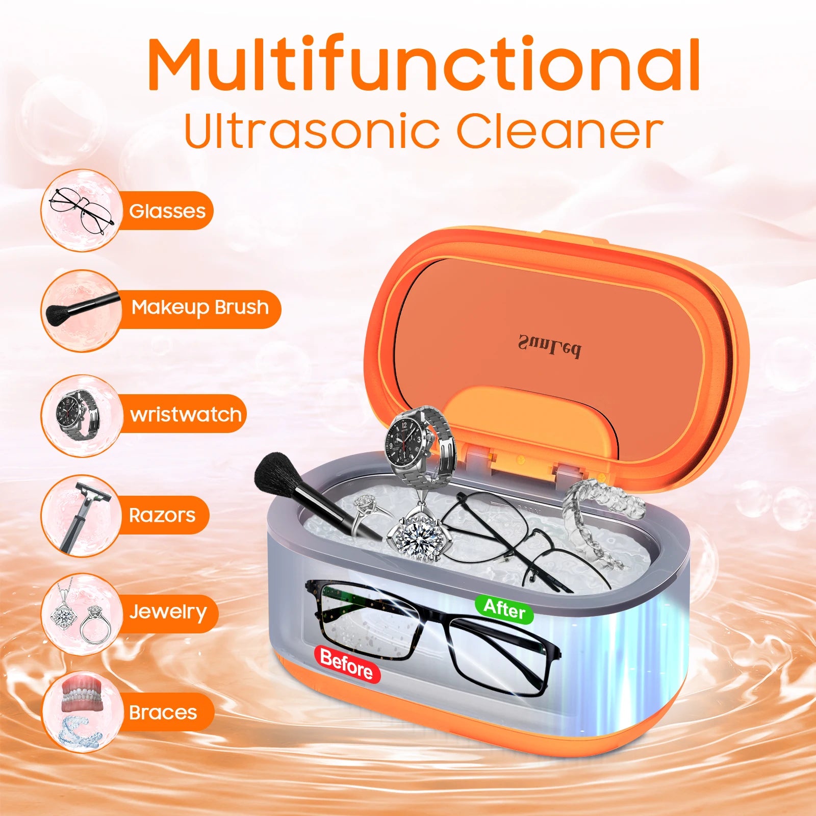 Sunled Wholesale Portable Mini Digital Commercial Household 45kHz High Frequency Ultrasonic Cleaner with Degas Function