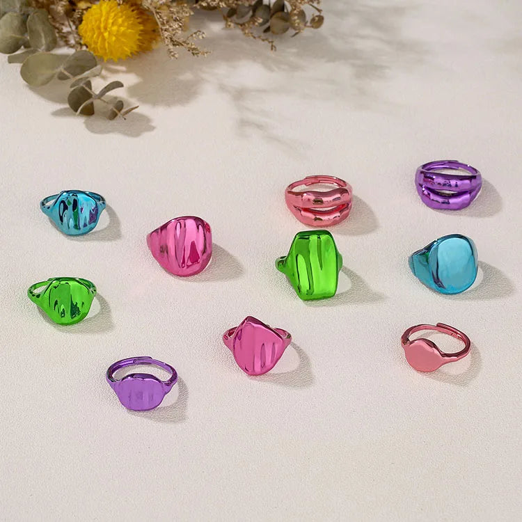 RA1154 Dainty Rainbow Titanium Plated Dome Lip Freeform Adjustable Ring Statement Ring Multicolor Chunky Ring Thick Rings