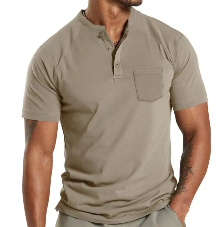 Wholesale Men's Business Casual Solid Color Pocket POLO Shirt Short Sleeved Oversized T-shirt