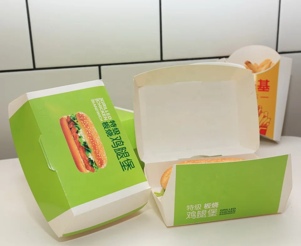 Custom Disposable Kraft Paper Packaging Fast Food Takeout to Go Hamburger Chicken Box