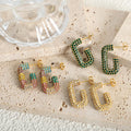 Luxury Colorful Cubic Zirconia Micro Pave Hoop Earrings Stainless Steel 18k Gold Plated Geometric Charm Shiny Earrings for Women
