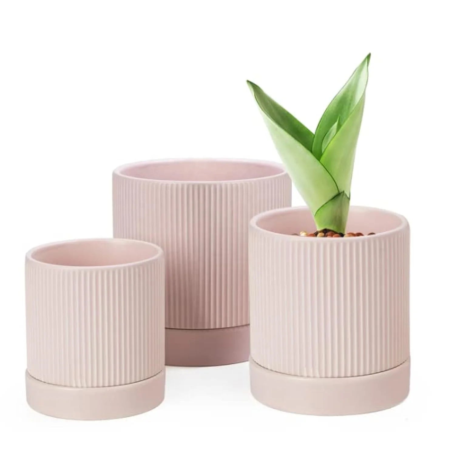 Minimalist Pink Matt Glaze Small Ceramic Flower Pot With Drainage Hole and Dish Garden Exquisite Home Decoration
