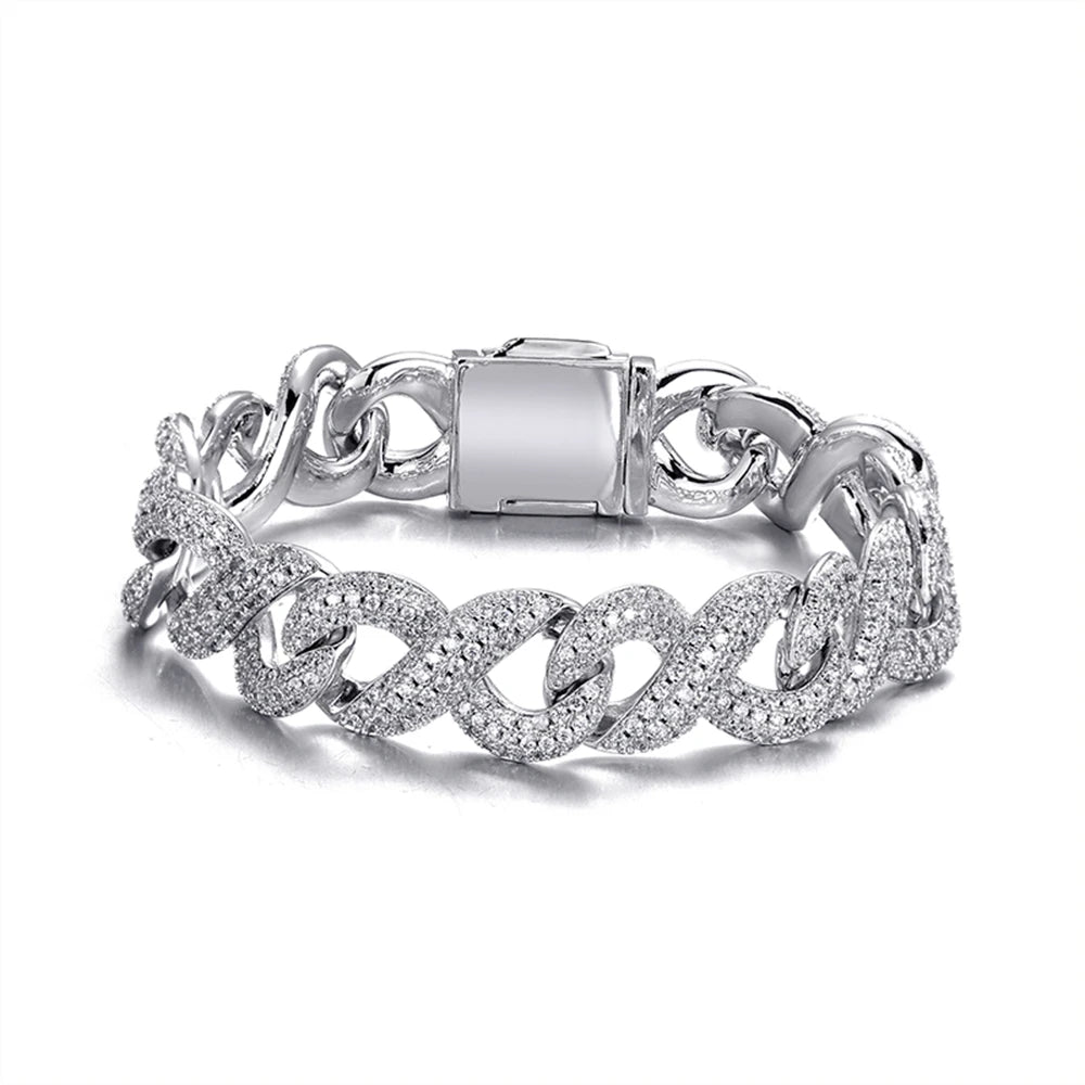 16mm Copper Cubic Zirconia Jewelry Twist Cuban Link Chain Bracelets Full Iced Out CZ Diamond Miami Cuban Infinity Bracelet