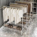 Metal Clothes Hanger Rolling Cart Coat Rack Double Pole Hat Rack Storage Clothing Drying Racks Standing Trolley