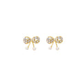 Wholesale 2025 Korean Fashion Small Luxury Pearl Rhinestone Bow Earrings Jewelry for Women