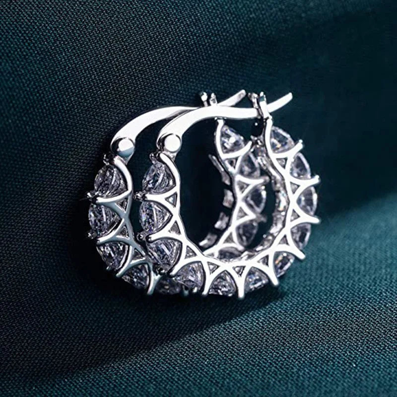 CAOSHI Fashion New Circle Hoop Earrings Girl Many Diamonds Full Around Crystal Zircon Silver Gold Beautiful CZ Ladies Earrings