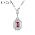 TEEMI Factory 925 Sterling Silver Necklace Emerald Cut Ruby Stone Pave Set Clear Cubic Zircon Pear Pendant Link Chain Jewelry