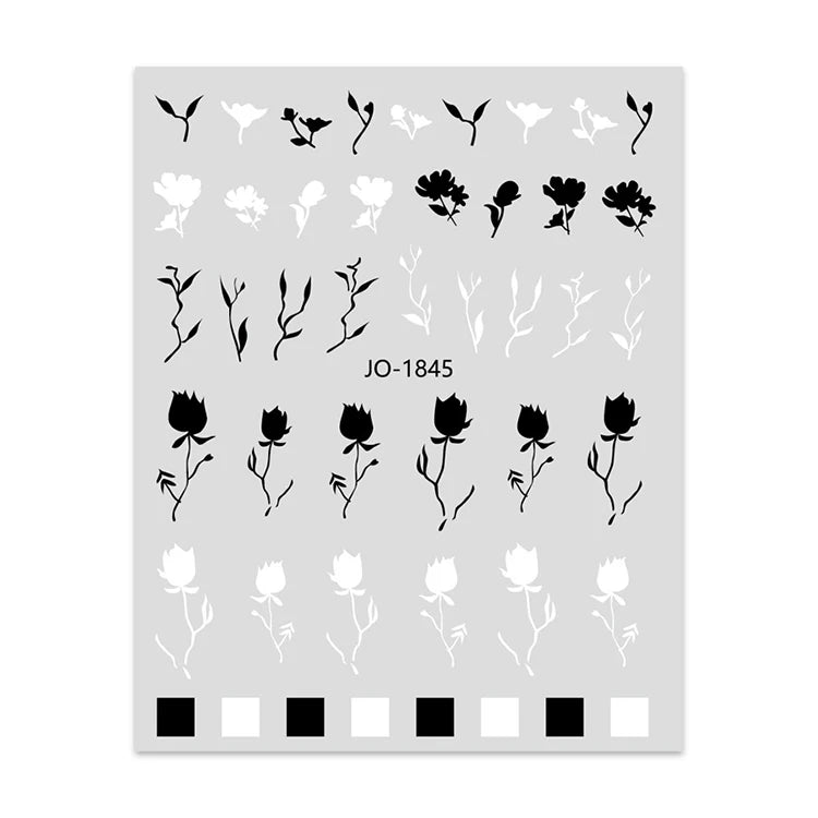 New Nail Stickers  Designers White Black Rose Flowers 2d Nail Sticker Decoration