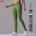 Highwaisted Solid Elastic Waist Gym Compression Athletic Leggings V Cross Over Sport Yoga Pants for Women Push Four-Way Stretch