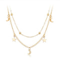 2025 New Fashion Necklace High Quality Alloy Double Layered Necklace Moon Star Pendant Necklace for Women Jewelry