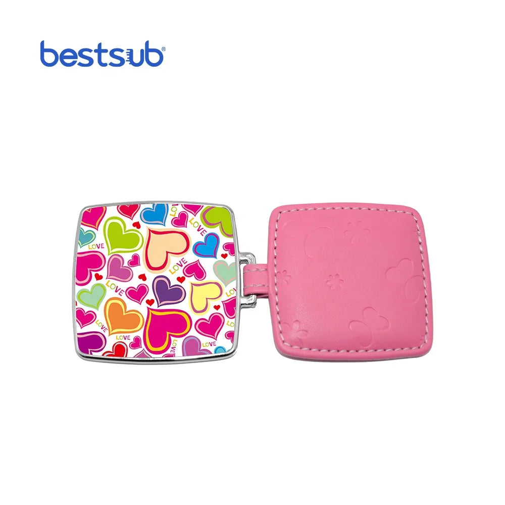 BestSub Wholesale Custom Sublimation Round Hand Mirror with Leader Case