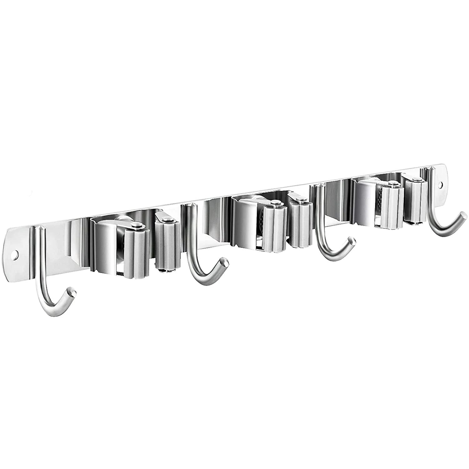 Modern Multifunctional Stainless Steel Mop and Broom Organizer Punch-Free Design for Bathroom Use