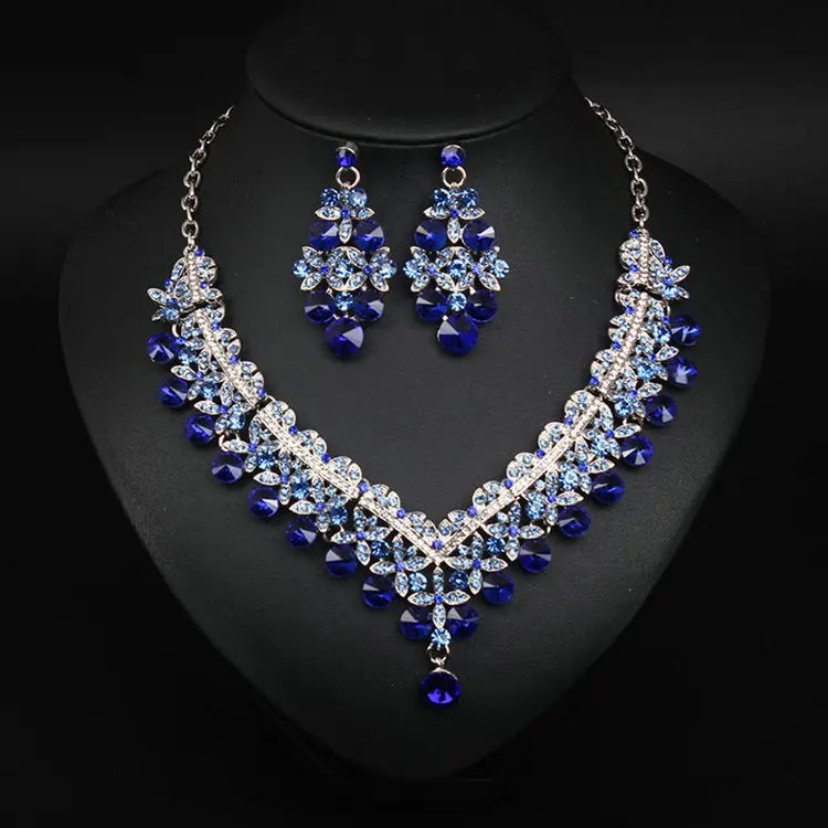 Qushine Wedding Jewelry Drop Earrings Shiny Crystal Geometric Choker Necklace Bridal Earring Necklace Jewelry Set