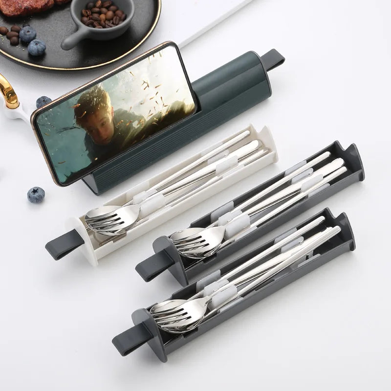 Portable Price Reusable Stainless Steel 304 Silverware Camping Cutlery Set 3PCS With Box Flatware Set in Travel Spoon and Fork