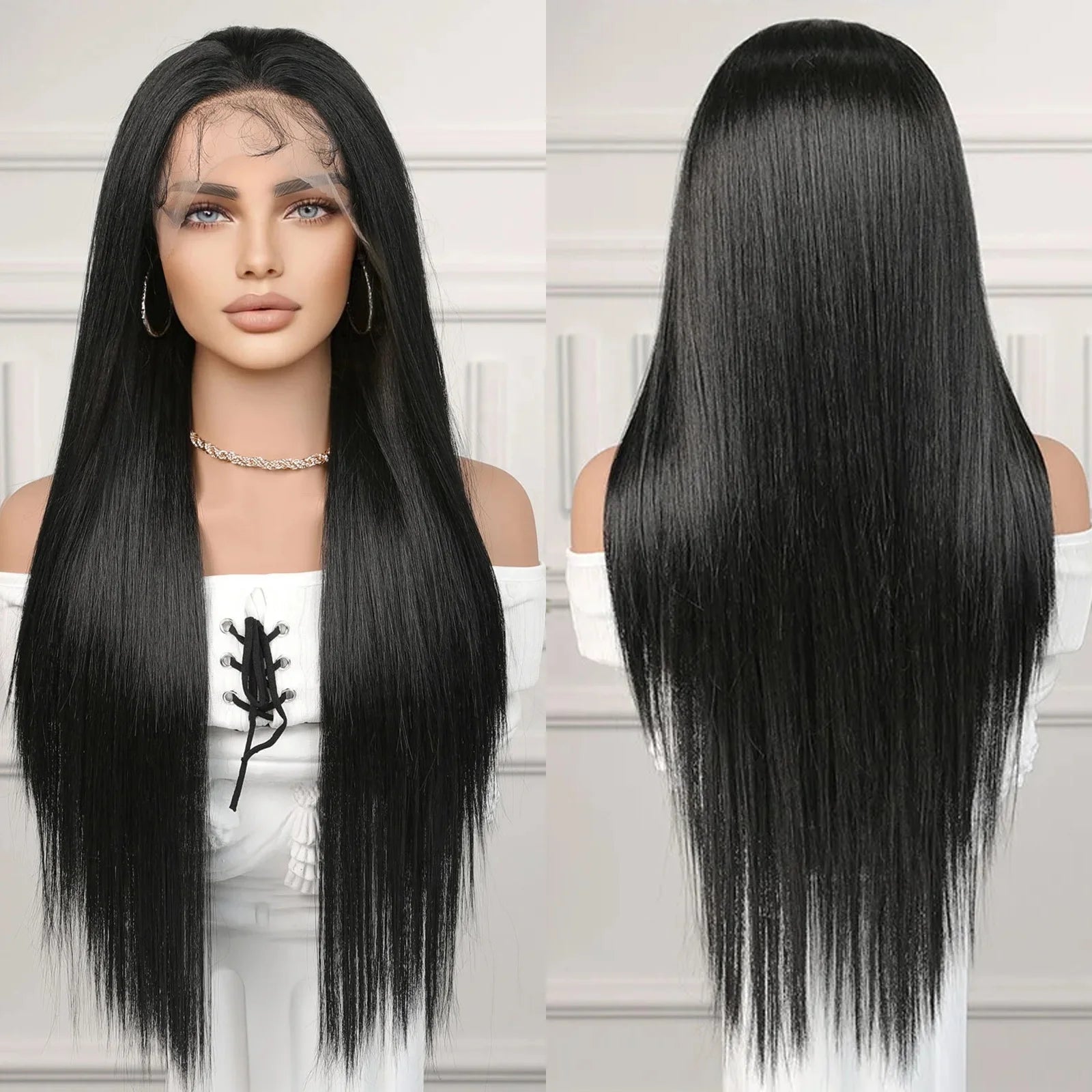 Japan Fiber 13x4 Lace Front Wigs Black Synthetic Long Wavy Wig with Baby Hair for Women Cosplay High 180 Density Hair Wig