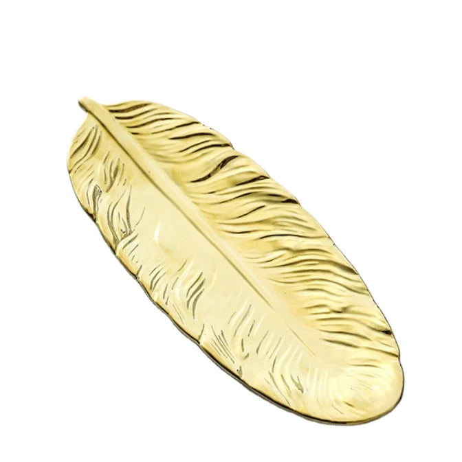 Golden Feather Enameling Ceramic Plate for Home Decoration for Jewelry Dessert Pastry Display-Handcrafted Pottery & Enamel Craft