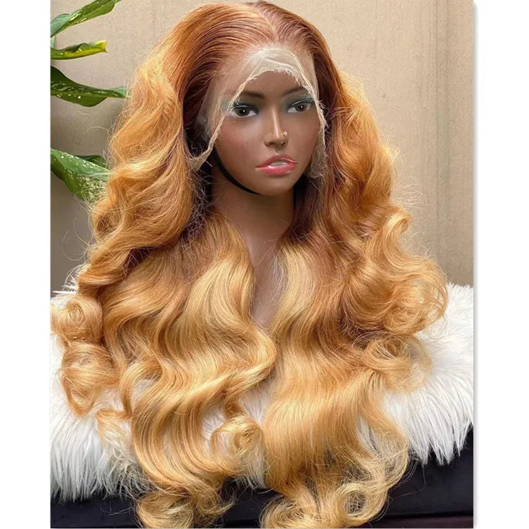 Ombre Gold Blonde Color Body Wave Cuticle Aligned Human Hair Lace Front Wigs for Black Women