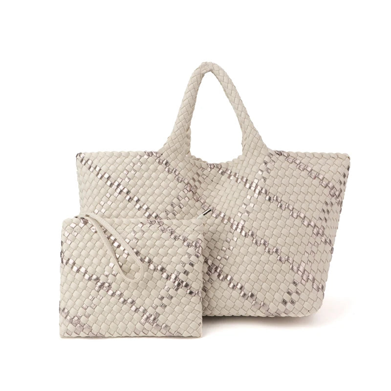 Spring Women Neoprene Woven Small Tote Bag Weave Neoprene Crossbody Bag with Pouch Ladies Crossbody Bag