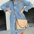 2023 New Best-Selling European and American Washed Shirts Denim Skirts Lantern Sleeves Loose Fitting Dresses for Women