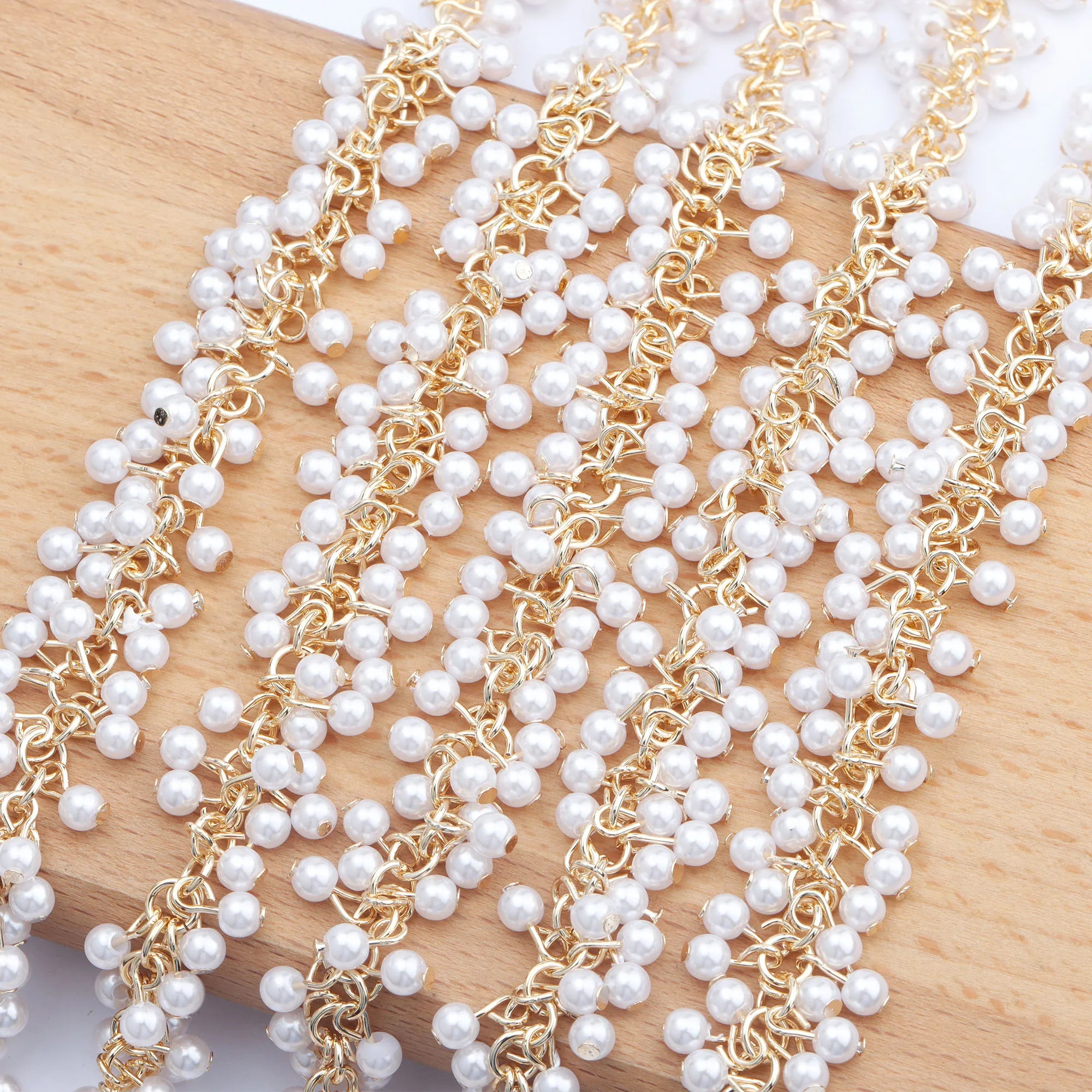 C97 50cm/lot Double Layer 18K Gold Plated Link Chain Trendy  Plastic Pearl DIY Necklace Jewelry Accessories for Gifts