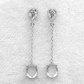Sterling Silver 7*9mm Semi Mount Line Earrings Empty Support Blank Claws Setting S925 Base Without Center Stone for DIY Inlay