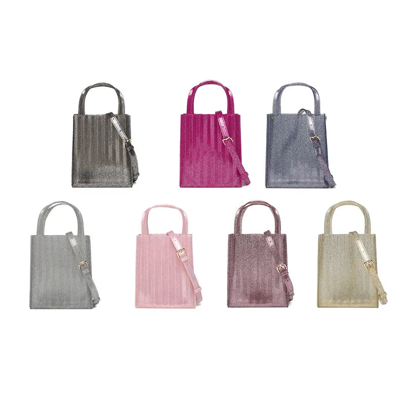 Fashionable PVC Jelly Bag - Women's Translucent Pleated Design Waterproof Candy Shoulder Handbag