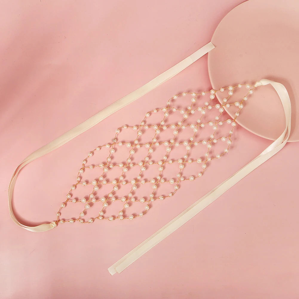 Temperament Mesh Pearl Bridal Headband Wedding Dinner Girls Hair Accessories Decorative Accessories