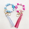 Fashion Silicone Wristlet Keychain Silicone Bead Tassel Bracelet Key Chains Bangle Keyring Jewelry Gift Silicone Cross Keychain