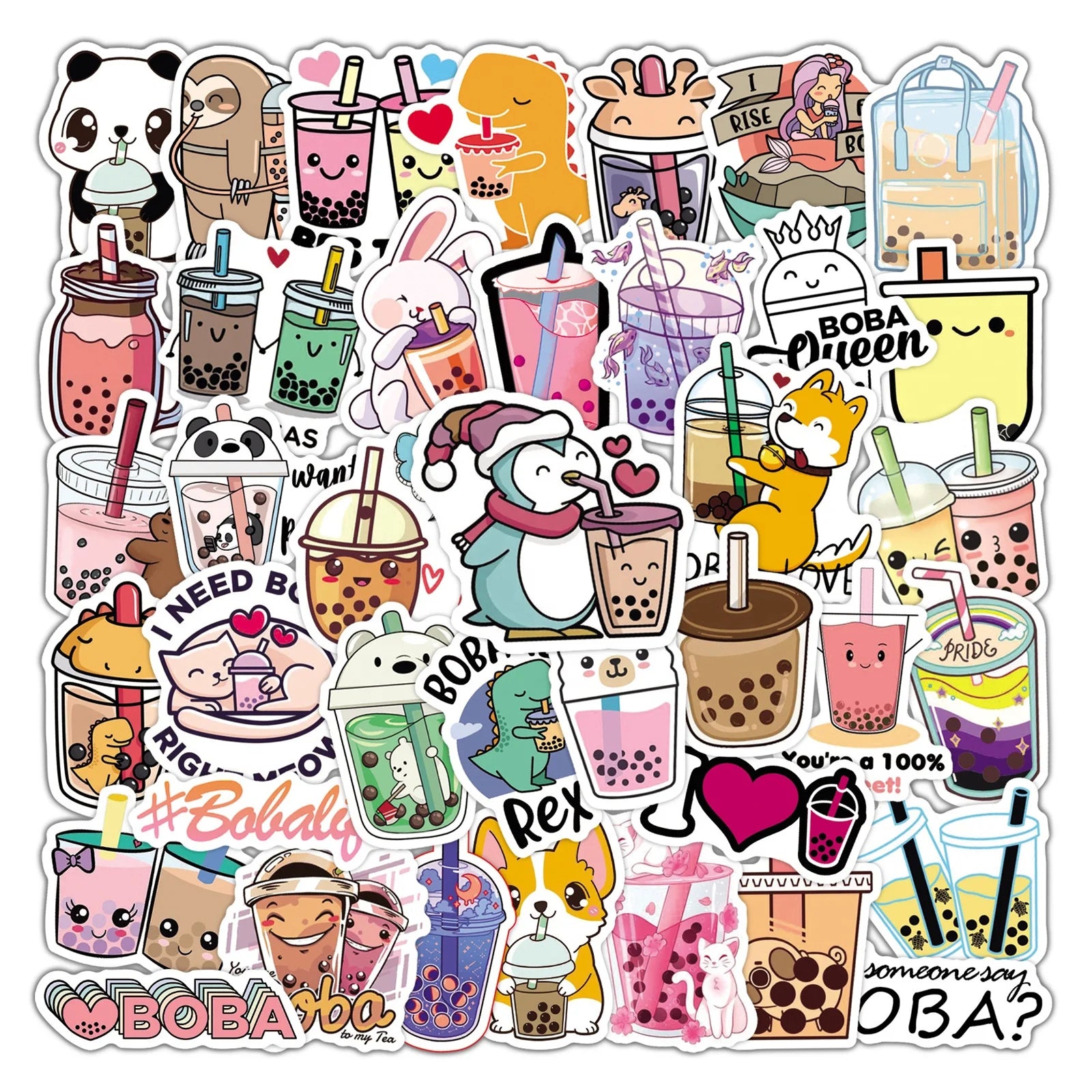50Pcs Pearl Milk Tea Boba Cute Kawaii Stickers for Girl Children Notebook Schedule Luggage Laptop Diy Drinks Sticker