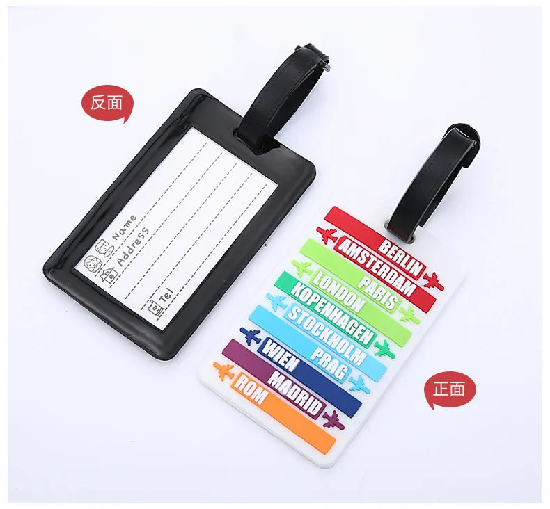 Luggage Tag PVC Identifier Card Holder Label Pattern Travel Bag Tag with Adjustable Strap for Baggage Suitcase