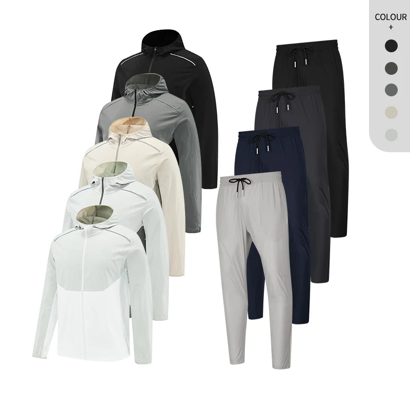 Men Waterproof Clothes Jacket and Pants Two Piece Workout Gym Set Jogging Sports Tracksuit