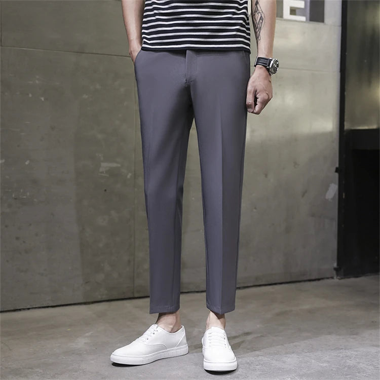 Men's Casual Dress Pants Vertical Leg Business Pants Men's Nine-point Suit Pants