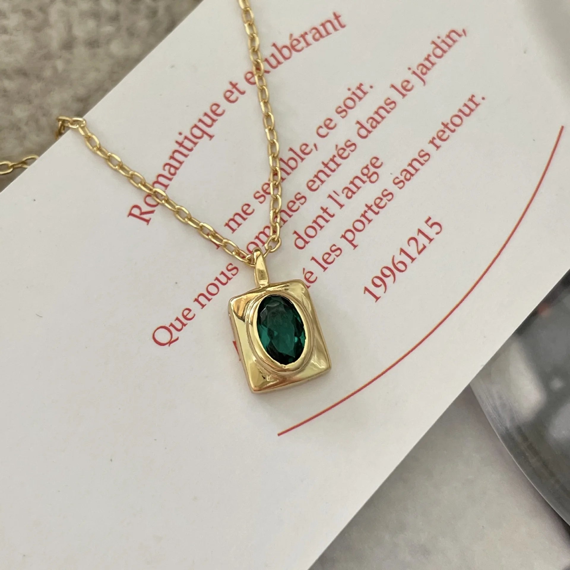 Vintage Oval Emerald Pendant Women Jewelry 925 Sterling Silver Chain Gold Plated Necklace
