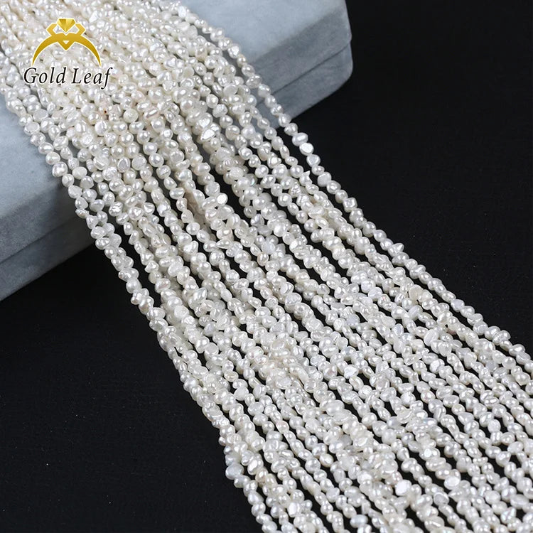 Goldleaf Jewelry Natural Freshwater Baroque Pearls 3-4mm Pearl Strand Loose Pearls with Two-sided Light