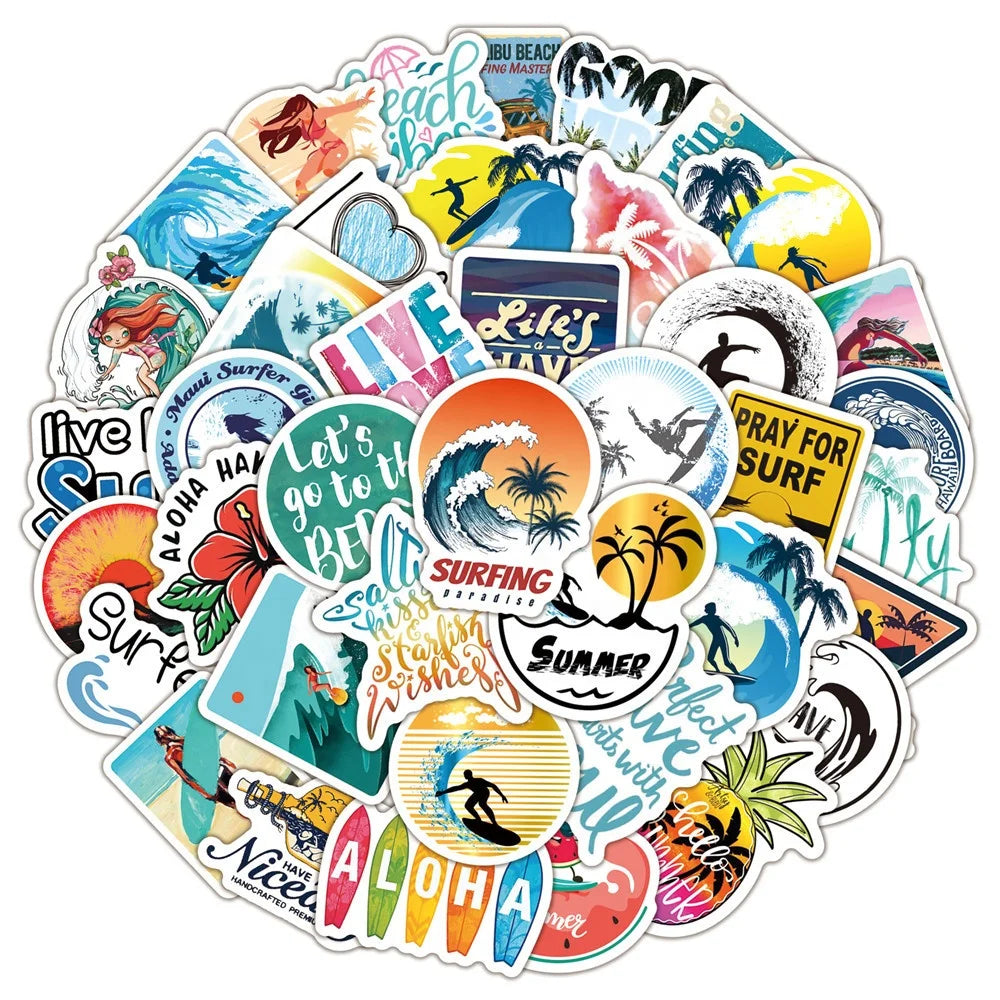 50Pcs Surf Beach Summer Travel Outdoor Sea Stickers for Girl Diy Decorative Sticker