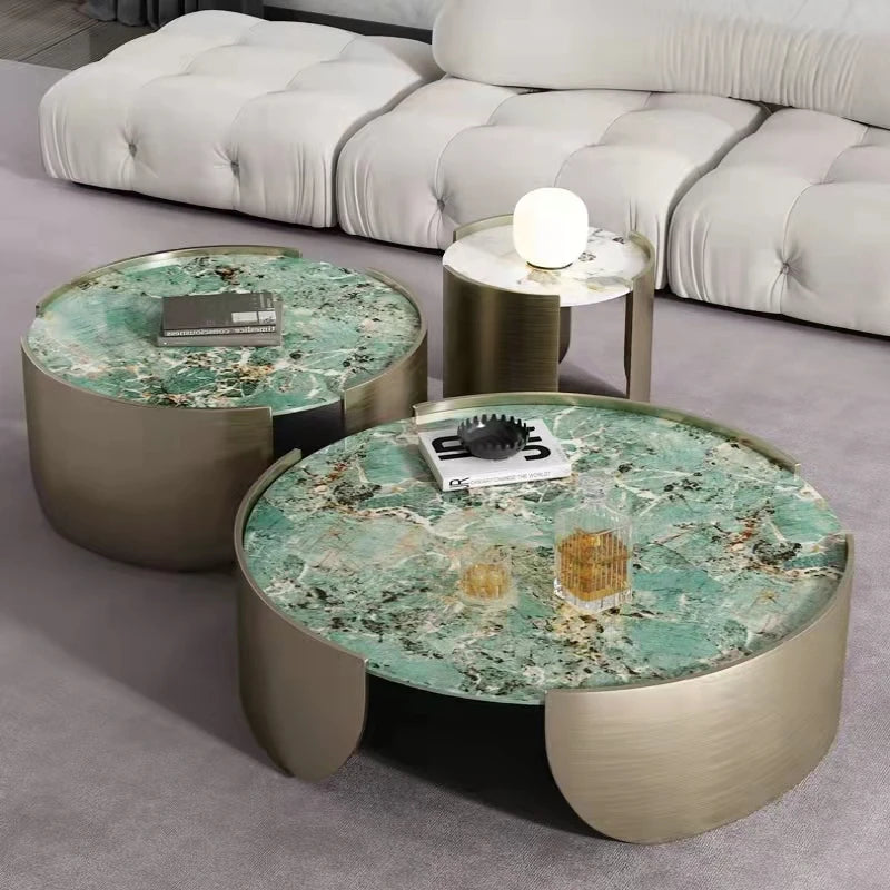 Hot Sale Marble Coffee Table Set Modern Middle Living Room Furniture Stainless Steel Brushed Titanium Gold Centre Table