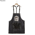 Wanmei Black Denim Apron New Style Barber Work Clothes Printing Pattern Fashion Simple Men and Women Hairdressing Supplies