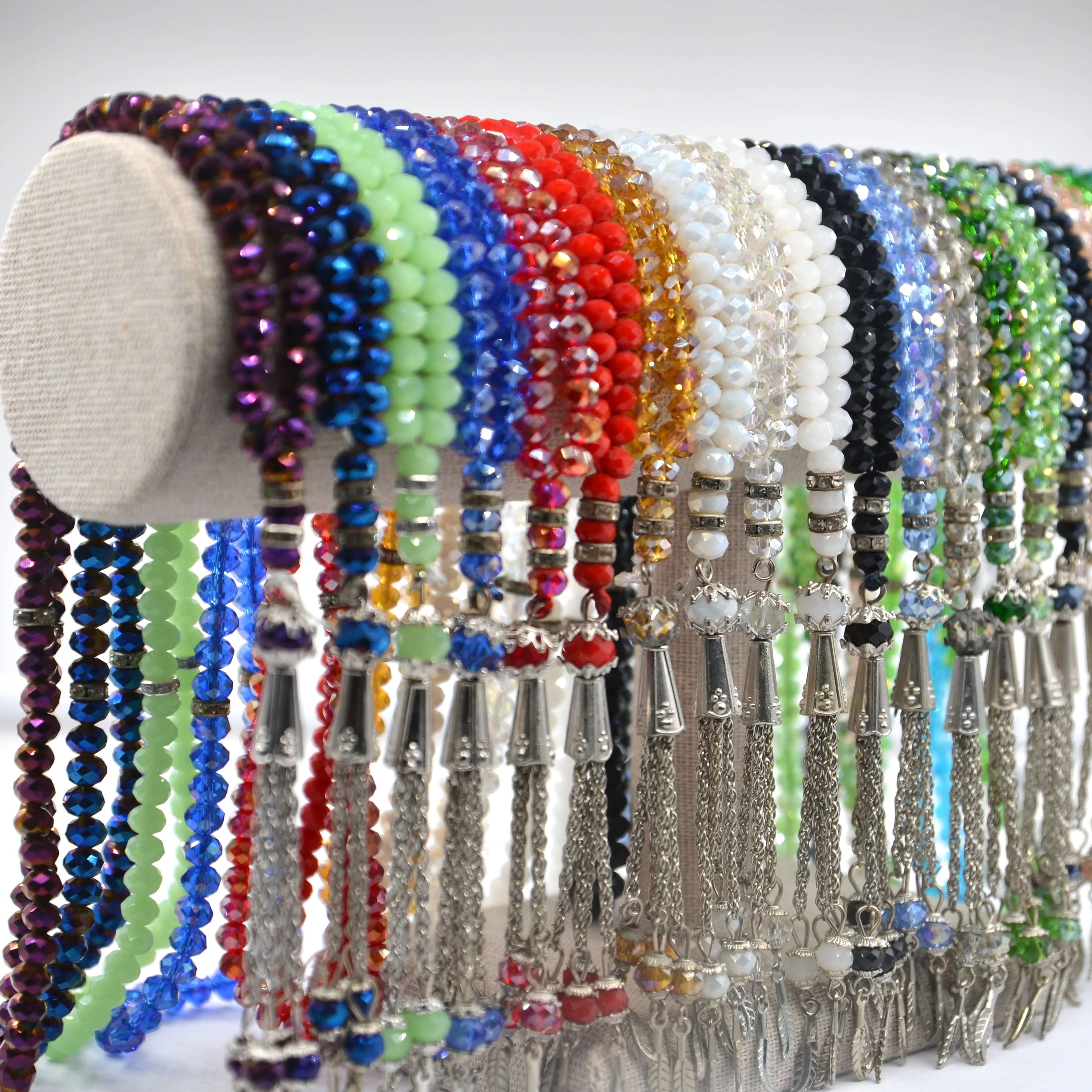 JC Crystal 25 Colors Stock 8mm 99 Pcs Wholesale Rosaries Islamic Glass Rosary Beads Necklace Chain