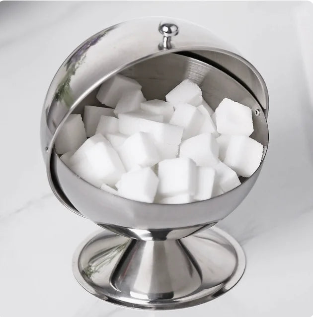 Kitchen Coffee Bar Beverage Household Flip Roll Top Stainless Steel Spherical Seasoning Boxes Candy Jar Spice Jar Sugar Bowl