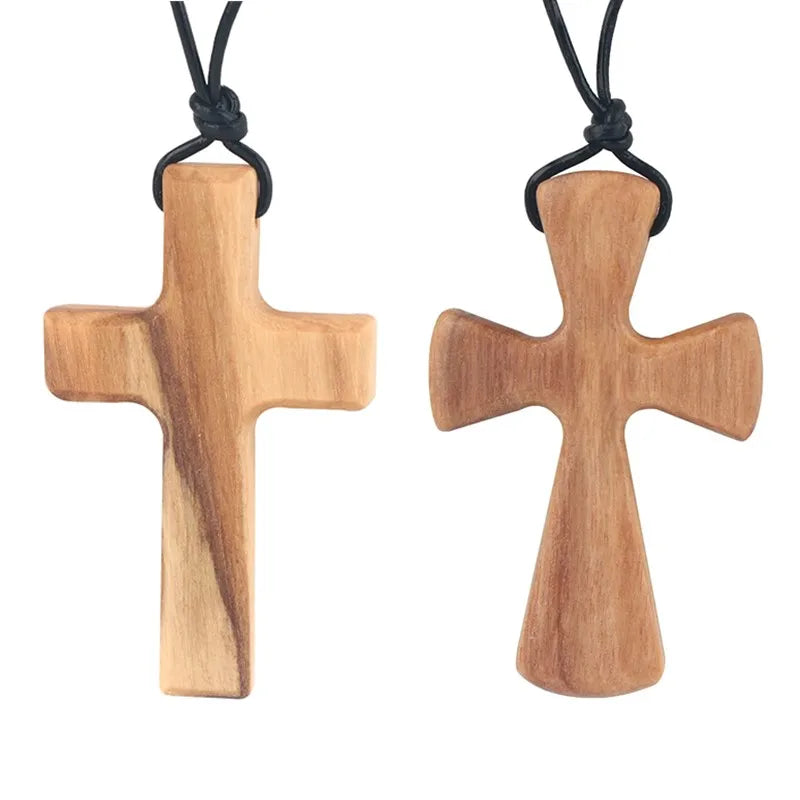 Olive Wood Cross Pendant Men Women First Communion Christian Religious Gifts Wooden Confirmation Cross Necklace Crafts