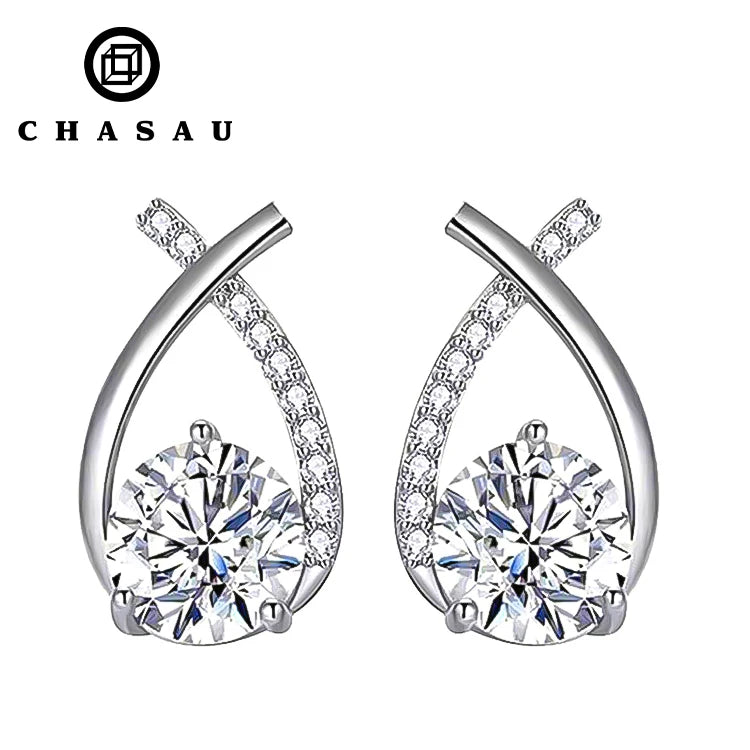 Certified Moissanite Diamond Stud Earrings 5mm 0.5carat D Color 925 Sterling Silver Fishtail Crosses Earrings for Girls