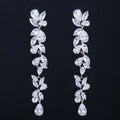 Luxury White Cubic Zirconia Gorgeous Leaf Flower Long Dangling Drop Earrings for Women Bridal Wedding Jewelry Accessories Gift